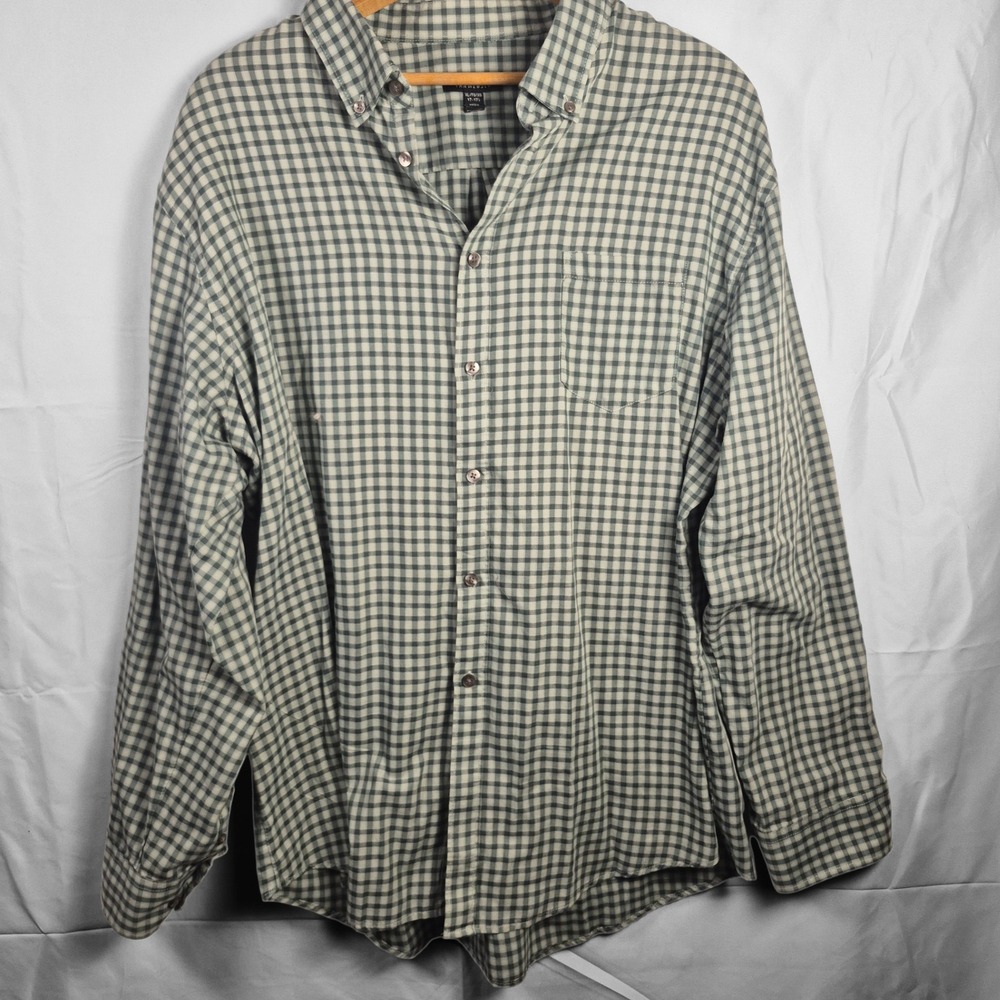 Van Heusen Button Down Shirt Mens XL Green Gingham Excellent Long‎ Sleeve Pocket